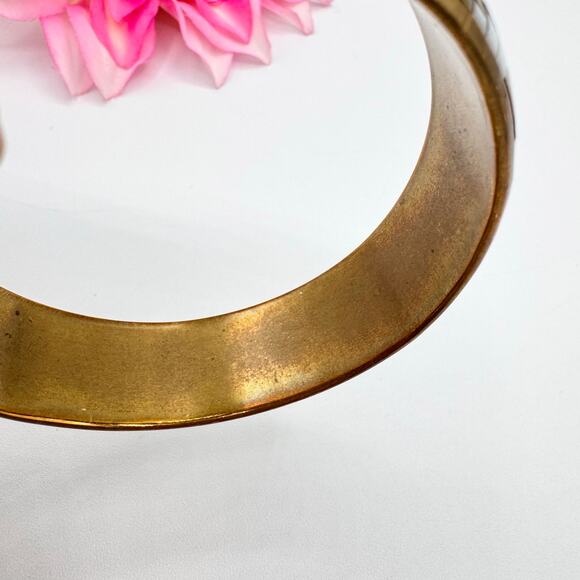 Vintage Two Tone Metallic Basketweave Bangle Bracelet Brass Silver Tone Chunky - Picture 6 of 12